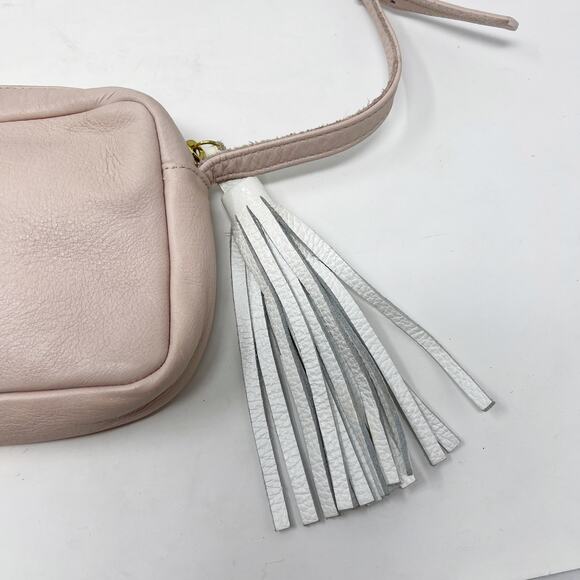 Diver Swimmer Blush Pink Leather Crossbody Bag White Tassel Zipper Made in USA - Picture 4 of 14